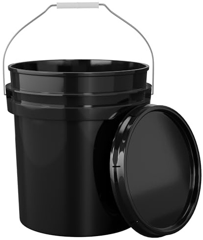 EconoHome 5-Gallon Black Bucket Pail Container with Lid | Metal Handles with Plastic Grip for Easy Carrying | Easy Stack and Store | Heavy-Duty Extra Durable | Food Grade | BPA Free - 1 Pack