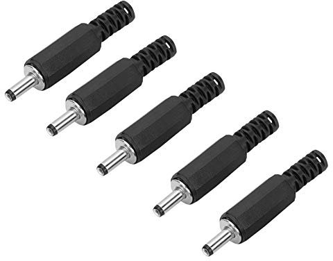 5pcs Male DC Power Plug Jack Coaxial Connector Adapter, Black Replacements with Stereo Headphone Socket for Making Custom Cables