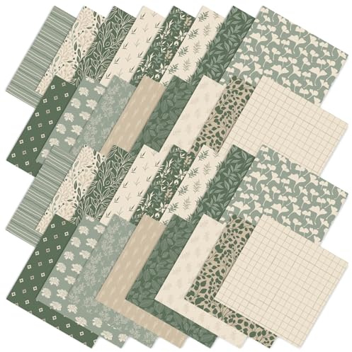 JarThenaAMCS 32Pcs Sage Green Floral Cotton Fabric Bundles 10 x 10 Inch Greenery Fabric Squares Eucalyptus Leaves Sewing Fabrics for DIY Craft Party Decor
