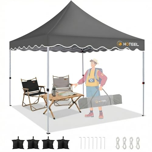 HOTEEL Faltpavillon 3x3 wasserdicht stabil, Pavillon 3x3 UV 50+, Faltpavillon verdicktem Rahmen, großem Raum, Partyzelt für Hochzeiten, Strände, Partys und Terrasse (DunkelGrau)