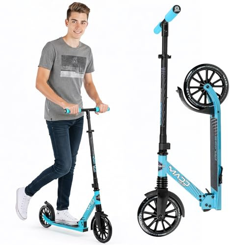 Folding Kick Scooter with Suspension for Adults and Teens – Adjustable Handlebar – Big 200mm Wheels – Lightweight Frame – 250lbs Capacity – Madd Gear Metro Cruise 250