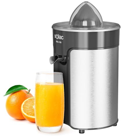 Solac - Exprimidor Stillo 100 de 100W | Acero Inoxidable | 2 Conos Desmontables | Sistema Antigoteo | Vertido Continuo | Capacidad 240 ml | Apto para Lavavajillas | Libre de BPA