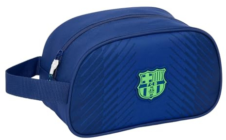 SAFTA F.C. Barcelona Navy Blue - Neceser Escolar Infantil Mediano con Asa, Neceser Infantil, Adaptable a Carro, Fácil Limpieza, Cómodo y Versátil, Calidad y Resistencia, 26x12x15 cm