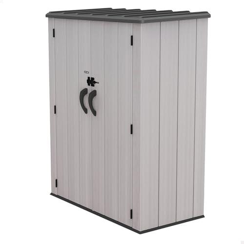 LIFETIME Armario Exterior Vertical Rough Cut™ 1445 litros, Polietileno HDPE, con Suelo, Doble Puerta con Cierre para candado, estantes Interiores, Resistente a la Intemperie (92316)