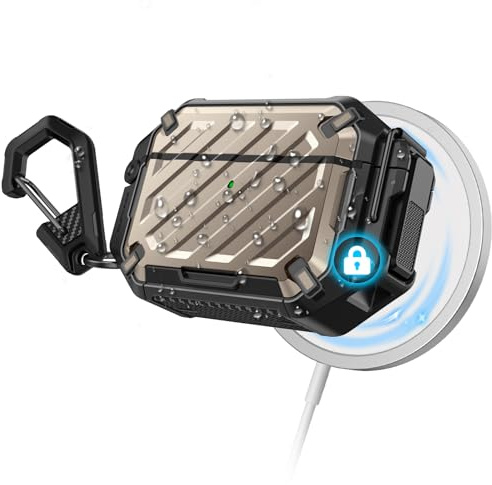 SUPCASE for AirPods Pro 3 Case with Lock & Carabiner, [IP68 Waterproof] [Military-Grade Protection] [Supports Wireless Charging] Anti-Scratch Hard Shell Cover for AirPods Pro 3rd Gen, Desert