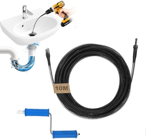 Nastopee Sonda Sturatubi Professionale, 10m X 8mm Molla Sturatubi, Sturare Lavandini E Scarichi, Sonda Sturatubi per Trapano Adattatore Elettrico Manuale Ostruzioni Ostinate