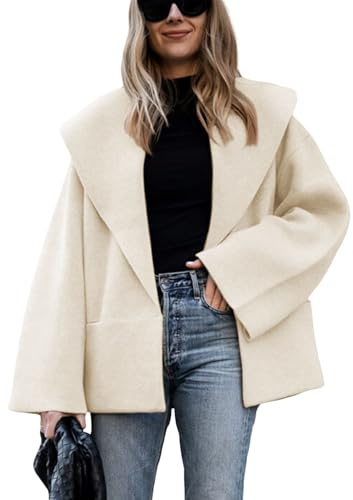 Hooever Women's Shawl Collar Sweater Oversized Cardigan Open Front Fall Winter Cropped Knit Sweater (Beige-L)