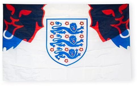 Hy-Pro Official England Flag 5ft x 3ft - Polyester National Football Banner for Home & Match Display - Supporters' Gear with Large Blue Crest & Lion Detail