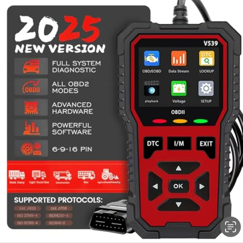 OBD2 Scanner Diagnostic Tool V539 2025 Version, With Check Engine Light Reset, 35,901 DTC Library, Live Data Stream, Battery Voltage TEST, O2 Sensor Tester, 10 Language Support, For All Cars