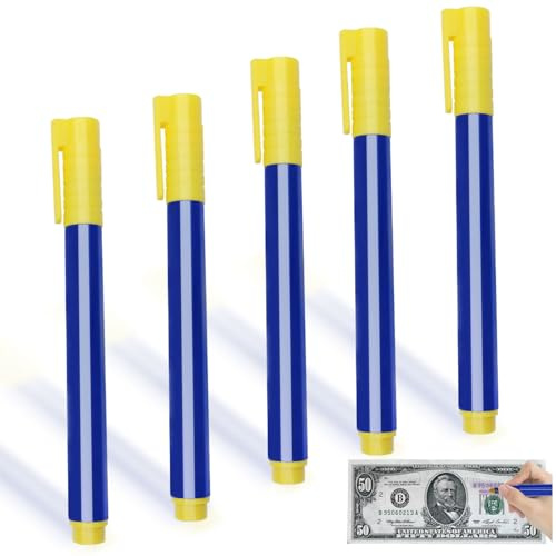 Jerhyun Stylo Billet Banque Faux Bleu, Flexible et Portable Feutre Billet de Banque Applicable Devises Telles Dollar Américain, L'euro, Livre Sterling, Yen Japonais Won Sud-Coréen (5)