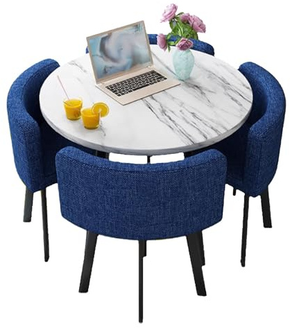 Round Dining Table Set for 4, Office Reception Room Club Table, Round Dining Table and Chairs for Kitchen Lounge Living Room, Easy to Install