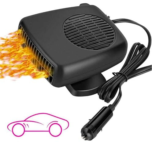 Calefactor portátil 2 en 1 Ppara Coche, Sistema Dual de Climatización para Coche, Tecnología de Calentamiento Rápido 150W PTC, Ventilador Turbo, Control de Temperatura, Base Omnidireccional, para 12V