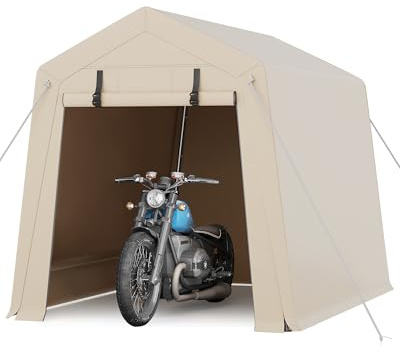 GarveeHome 6x6 FT Portable Outdoor Storage Shed with Roll-Up Zipper Door & Vent, 240G Heavy-Duty Shelter Waterproof PE Tarp, UV-Resistant Carport for Motorcycle, Firewood, Tools -Gray (Khaki, 6x8)