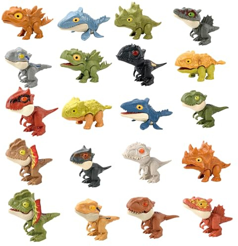 Porgeel Mini dinosauriefigurer för barn 3+ 20 st dinosaurie fingerdockor rörliga kopplingar pedagogiska fingerleksaker roliga dockor för heminredning