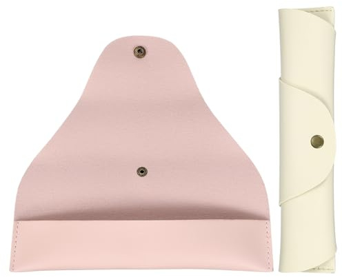 PATIKIL Étui À Plumes Vintage En Cuir Rouleau Porte-Stylo, 2 Pièces Fermeture Snap Étui À Crayons Sac Rouleau Pour Stylos À Bille Marqueurs Fournitures Artistiques Bureau, Rose/Beige