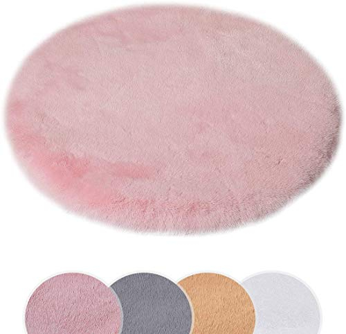 Alfombra de Imitación de Piel de Conejo, Antideslizante Artificial, Excelente Piel Sintética de Calidad, Adecuada para Salón, Dormitorio, Baño, Sofá, Silla, Cojín (Rosa, 45x45cm)