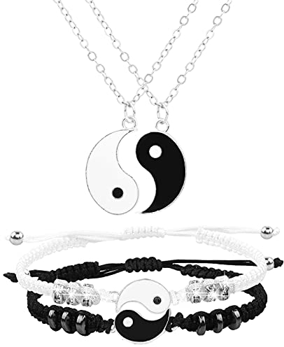 HLenyoy Bester Freund Ketten Armbänder für 2 Matching Yin Yang verstellbare Schnur Armband für Bff Freundschaft Beziehung Freund Freund Freundin (Silber)