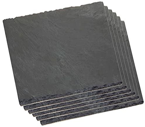 Tradineur - Pack de 6 platos llanos de pizarra natural 15 x 15 cm. Bandeja de piedra cuadrada, tabla para comer, servir comida, aperitivos, quesos, embutidos para hogar o restaurante