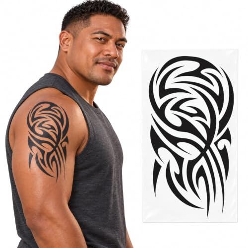 Tatodays 2x Temporary tattoo stick on black maori tribal body art sticker transfer for arms shoulder Aztec Polynesian Samoan Hawaiian for adult men and women… (Aztec)