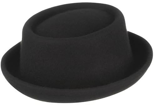 GEMVIE Klassischer Unisex 100% Wolle Pork Pie Hat Traditions Filz Fedora Trilby Pork Pie Hut, Schwarz , One size, 90FMZ209