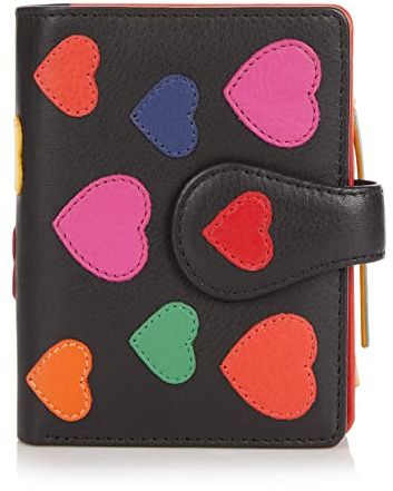 VISCONTI 100% Pur Leder Portemonnaie Damen RFID Schutz Geldbeutel Geldbörse Bifold Mehrfarbig Portmonee in Geschenk-Box Purse (LV4) - Small 9cm x 11.5cm - Love/Herzen Multi