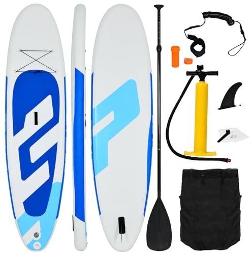 COSTWAY 10FT/11FT Inflatable Stand Up Paddle Board, 6 Thick SUP Boards with Adjustable Aluminium Paddle, Hand Pump, Removable Fin, Leash and Backpack for All Skill Levels (‎‎305x76x15CM, Navy Blue)