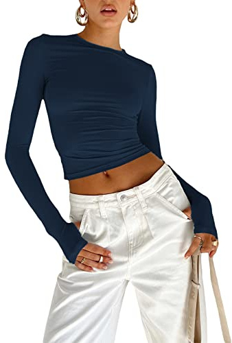 Women's Basic Long Sleeve Slim Fit Crop T Shirt Top Y2K Tops TikTok Crop Top Club Party E-Girls Streetwear