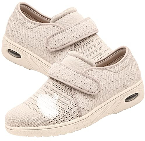 Chaussures de randonnée orthopédiques pour diabétiques Respirantes avec Soutien Chaussure de Marche Sport Travail Casual Fitness Gym Sneakers,Beige,41 EU
