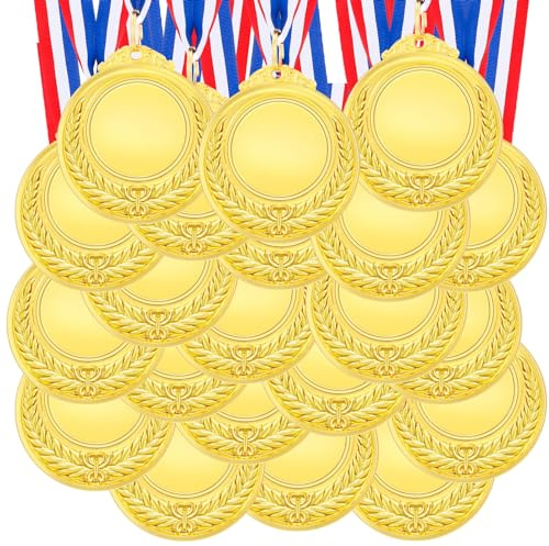 Kigeli 50 Pcs Blank Award Medals with Neck Ribbons Design Your Own Medals Kit Participation Trophy Metal Winner Award Prize for Adults Sports (Gold)