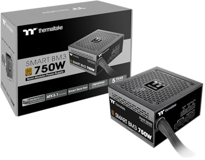 Thermaltake Smart BM3 750W 80Plus Bronze ATX 3.1 & PCIE 5 Ready Semi-Modular Power Supply, 105°C/221°F Japanese Capacitor, 5 Year Warranty, PS-SPD-0750MNFABU-3