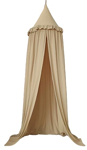 Wonder Space Kinderbetthimmel mit Rüschen, Pastell Neutrale Farbe für Jungen & Mädchen, Hängender Vorhang Moskitonetz für Kinderzimmer Babybett Kleinkinderbett Leseecke Dekoration (Hellbraun)