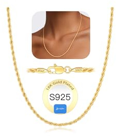 Jewlpire 18k Gold Plated Chain Necklace for Women, 2mm Rope Chains 18k Gold Plated Chain for Women Shiny & Comfortable & Sturdy Womens Chains Necklace 18 Inch