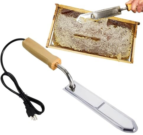 FLEAGE Tragbarer elektrischer Honigschleuder, Entdeckelungsmesser aus Edelstahl, handgehaltenes Honig-Heißmesser, mit Holzgriff und zweiseitiger scharfer Klinge, Bienenwachs-Heizschneider