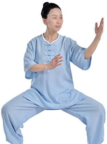 MYIESAXL Taichi-Uniform für Damen, Baumwollleinen, kurze Ärmel, Kampfsportanzug, Leistungskleidung, chinesische Kung-Fu-Sommer-Atmungsaktive Morgenübungsuniform