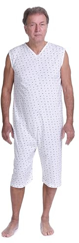 FERRUCCI COMFORT Pijama sanitario de verano sin mangas con cremallera en el dorso de 100% algodón – 9012/7 – Mujer y Hombre – para ancianos, incontinencia, Alzheimer, Para hombre., L