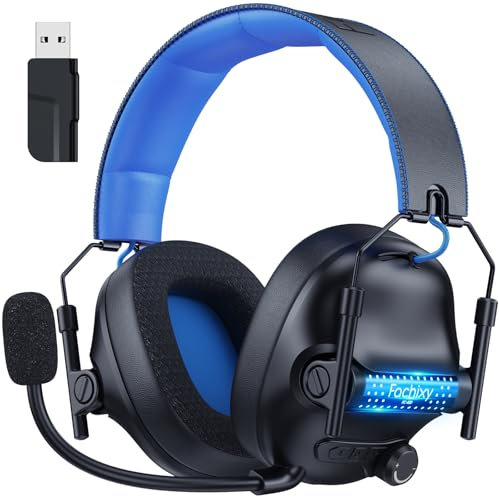 Fachixy FC400 Cascos Gaming Inalámbricos para PC, PS5, PS4, Auriculares Gaming Inalámbricos de 2,4GHz Wireless+Bluetooth - Baja Latencia, Duración 40Hr+, Luces RGB(Negro Azul)