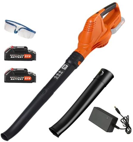 Soplador de hojas inalámbrico con batería y cargador, soplador de hojas con pilas, soplador inalámbrico, ligero, para todas las estaciones, para el mantenimiento del césped (2 baterías)