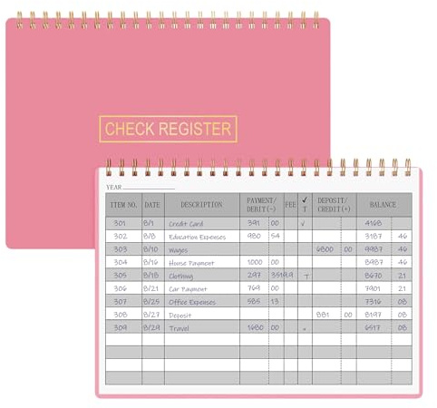 HAUTOCO Check Registers for Personal Checkbook, Transaction Expense Ledger Log Book for Small Business, Checking Account Register Book to Track Payments, Deposits, Finances, 8.4 x 6.2'', Pink