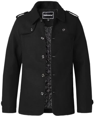 Harbrosrce Vinterullrock för män kort trenchcoat varm vardaglig ytterrock ytterkläder affärsjacka, Svart, XL