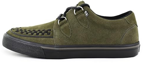 T.U.K. Leather Creeper Sneaker - Zapatos Hombre y Mujer - Color Khaki Green Suede - Zapatos con Cordones Estilo Puck, Gótico y Rockero - Talla EU43