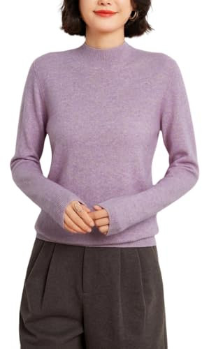 Valin Maglione da donna 95% cashmere con colletto alto, a maniche lunghe, in lana di cashmere, tinta unita, sottile, YG902, viola., 46