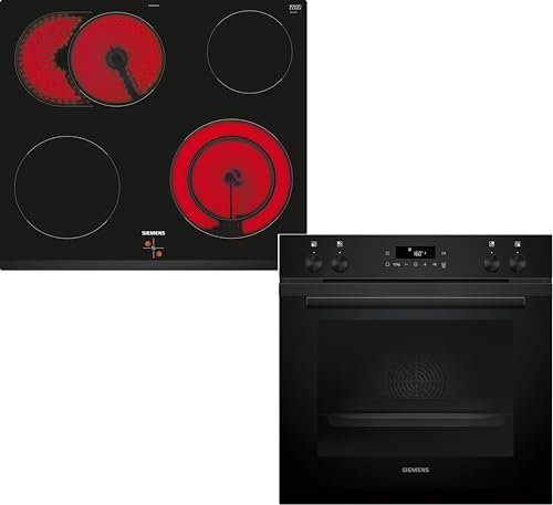 Siemens EQ212KAAB, iQ300 Einbau-Herd-Set, Bestehend aus HE213ABB3 Herd, 60 x 60 cm, 3D Heißluft und Schnellaufheizung, EA631GNA1E Elektrokochfeld, Zweikreis-Kochzone, Bräterzone, Rahmenlos aufliegend
