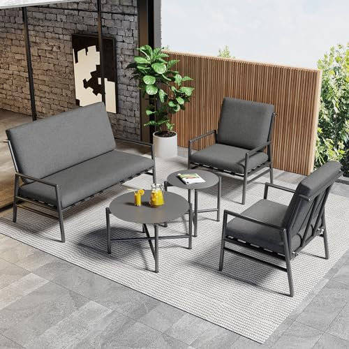 Gegtuon Gartenmöbel Sitzgruppe 4-teilige für 4 Personen, Lounge Essgruppe mit 2 Couchtisch, Sofa & Kissen, Möbel Outdoor mit Tisch & Stühle für Garten, Gartenmöbel-Set Gartenlounge für Balkon, Grau