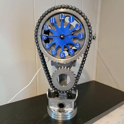 Roterande växelklocka – industriell steampunk vintage heminredning, motoriserad roterande kedjeklocka för kontor och vardagsrum skrivbordsdekoration