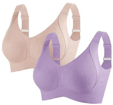 2 Piece Seamless Non Wired Bras Womens UK Sale Full Coverage Bra Ladies Plus Size Everyday Bralette with Adjustable Straps Wireless Support Smooth Minimiser Gathered Underwear Cotton Lingerie