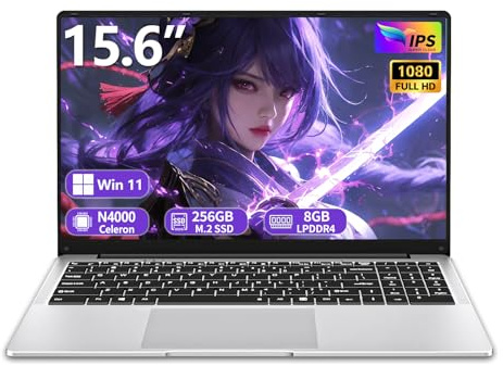 PC Portatile 15,6 Pollici, Notebook Win 11 8Go LPDDR4 256Go SSD, Laptop Celeron N4000 CPU, Computer Portatile sottile e leggero schermo FHD 180° Mini-HDMI 2*USB3.0 WiFi5 BT4.2 Espansione SSD 1TB