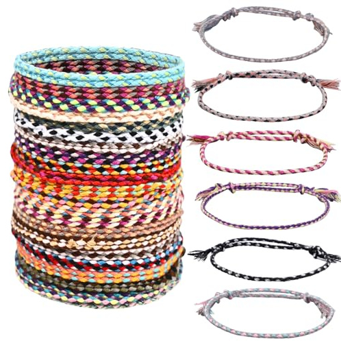 VLYX 30 Pulseras de Amistad Hechas a Mano, Pulseras Ajustables de Cuerda de Algodón de Colores con Borlas, Joyería para Mujeres, Hombres y Adolescentes, Colores Surtidos