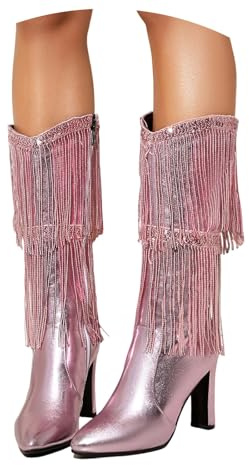 EQWIGKEIT Botines con purpurina para mujer, elegantes, clásicos, tacón de bloque, zapatos brillantes, cómodos, cortos, con lentejuelas, botas ligeras de invierno, B2 rosa., 39 EU