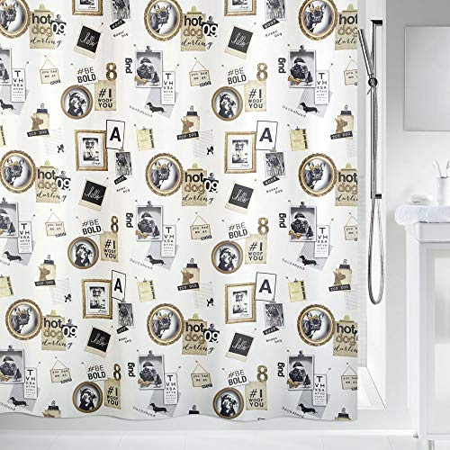 Spirella Anti-Schimmel Duschvorhang - Anti-Bakteriell, waschbar, wasserdicht - Polyester, „Pose“ 180x200cm, Schwarz-Gold