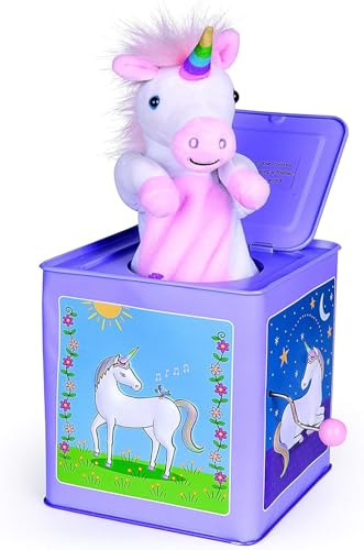 Jack Rabbit Creations Pink Unicorn Jack in the Box, Plush Pop-Up Unicorn, Side Crank Music Box, Classic Surprise for Kids Ages 3+